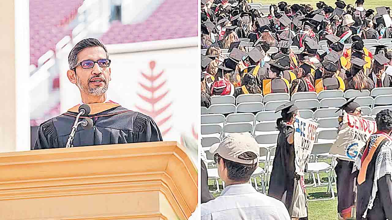 పిచాయ్‌ ప్రసంగం.. విద్యార్థుల వాకౌట్‌