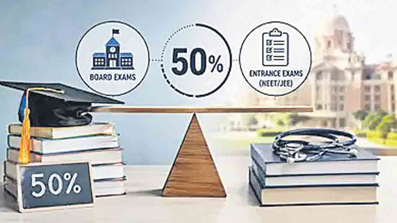 నీట్‌, జేఈఈ ఆధారిత ప్రవేశాల్లో బోర్డు పరీక్షలకు 50% వెయిటేజీ