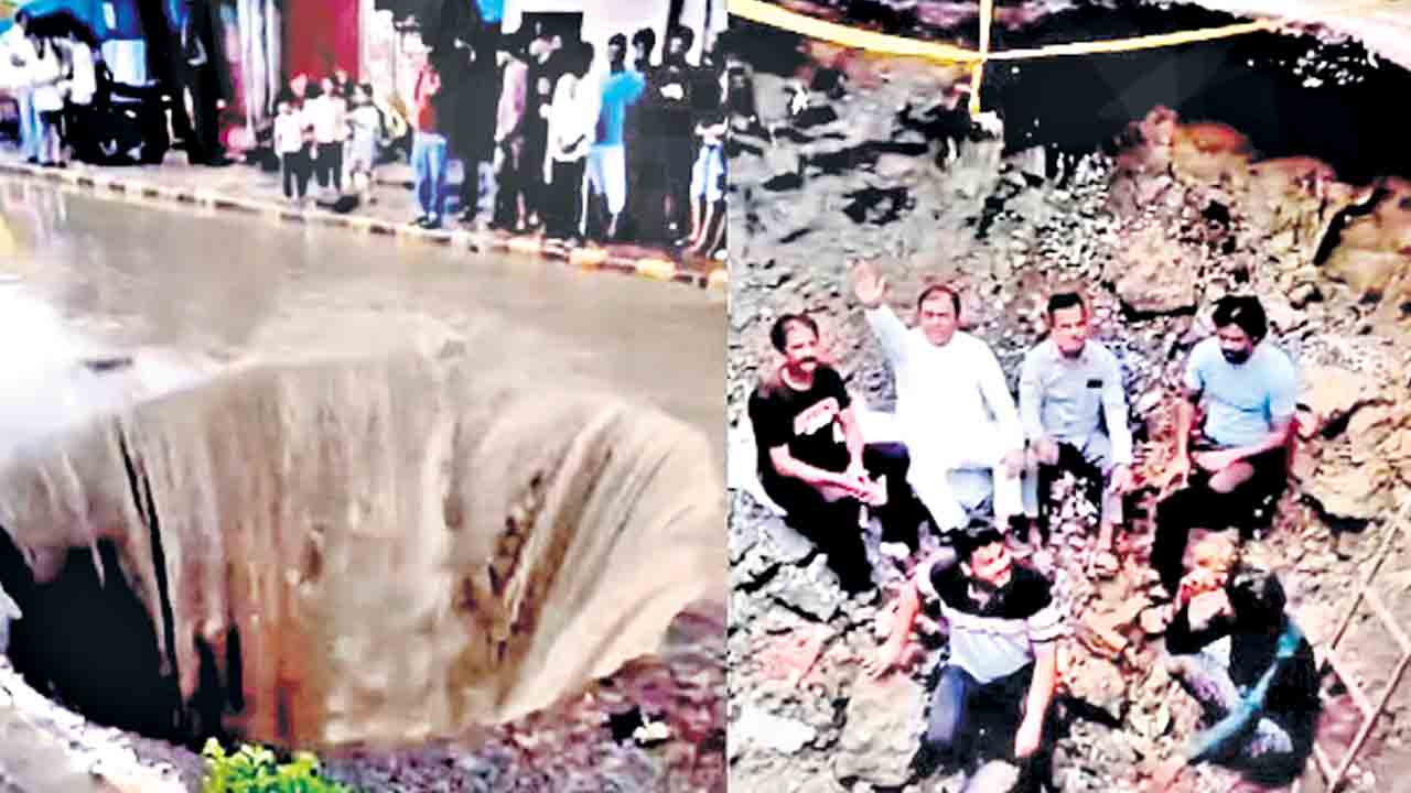 రోడ్దు మధ్యలో 18 అడుగుల భారీ గుంత.. కాన్పూర్‌లో నాణ్యతా లోపం