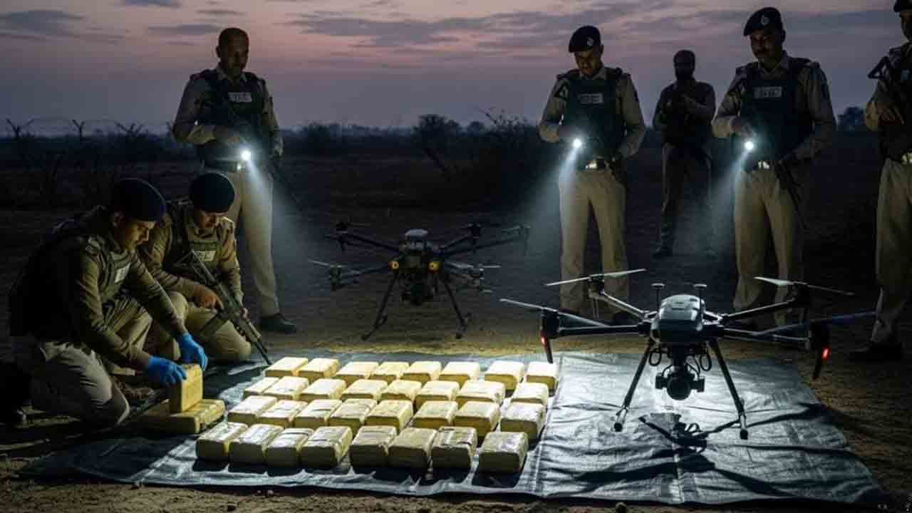 పాక్‌ నుంచి డ్రోన్‌తో.. హెరాయిన్‌, ఆయుధాలు