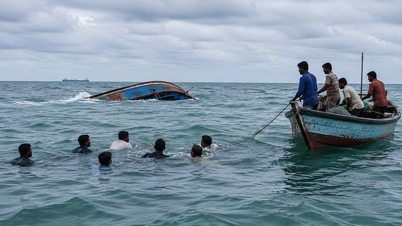 Boat capsizes | స‌ముద్రంలో భారీ ఈదురుగాలులు.. మునిగిపోయిన మ‌త్స్య‌కారుల ప‌డ‌వ‌