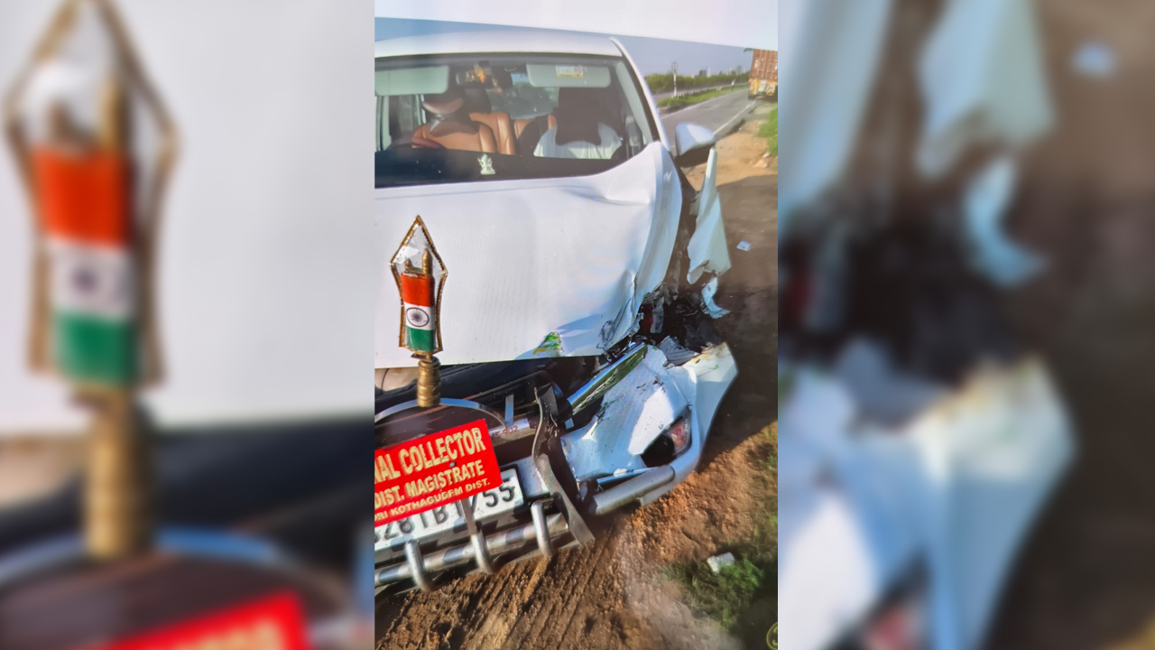భద్రాద్రి కొత్తగూడెం అదనపు కలెక్టర్‌ కారుకు ప్రమాదం.. కంటైనర్‌ను బలంగా ఢీకొన్న కారు