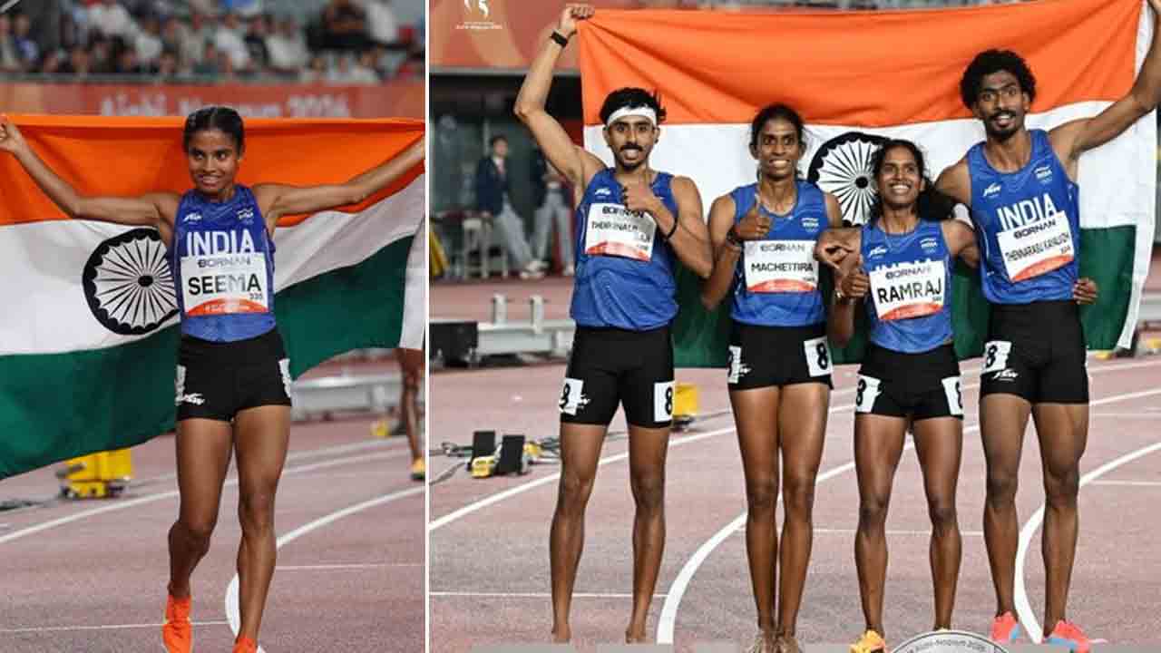 Asian Games | మిక్స్డ్ రీలేలో రజతం.. మారథాన్ పరుగులో సీమకు కాంస్యం..! Asian Games | మిక్స్డ్ రీలేలో రజతం.. మారథాన్ పరుగులో సీమకు కాంస్యం..!