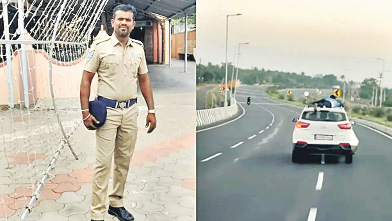 స్మగ్లర్ల కారు టాప్‌పైకి ఎక్కి 40 కి.మీ ఛేజింగ్‌