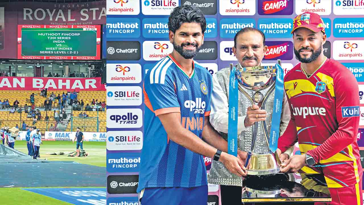 వరుణుడే విజేత.. ఐదో టీ20 వాన ఖాతాలోకి