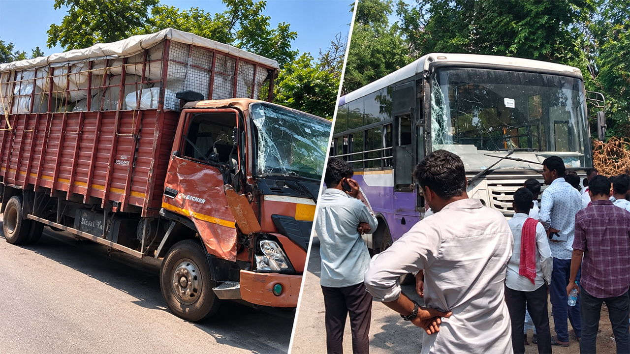 Sircilla | నేరెళ్ల గురుకుల పాఠశాల వద్ద ఆర్టీసీ బస్సు–డీసీఎం ఢీ.. డీసీఎం డ్రైవర్‌కు గాయాలు