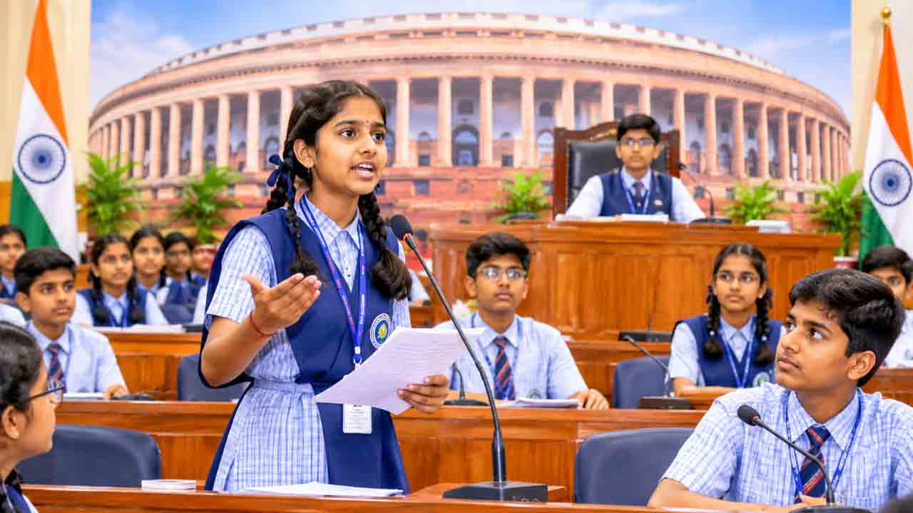 పీఎం శ్రీ స్కూల్‌ విద్యార్థుల మాక్‌ పార్లమెంట్‌